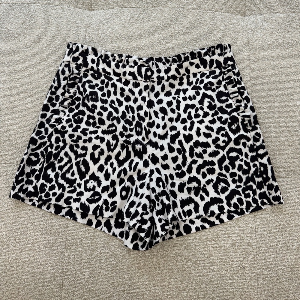 J.Crew Leopard Print Shorts – High Waist, Black & White Animal Print, Size 2